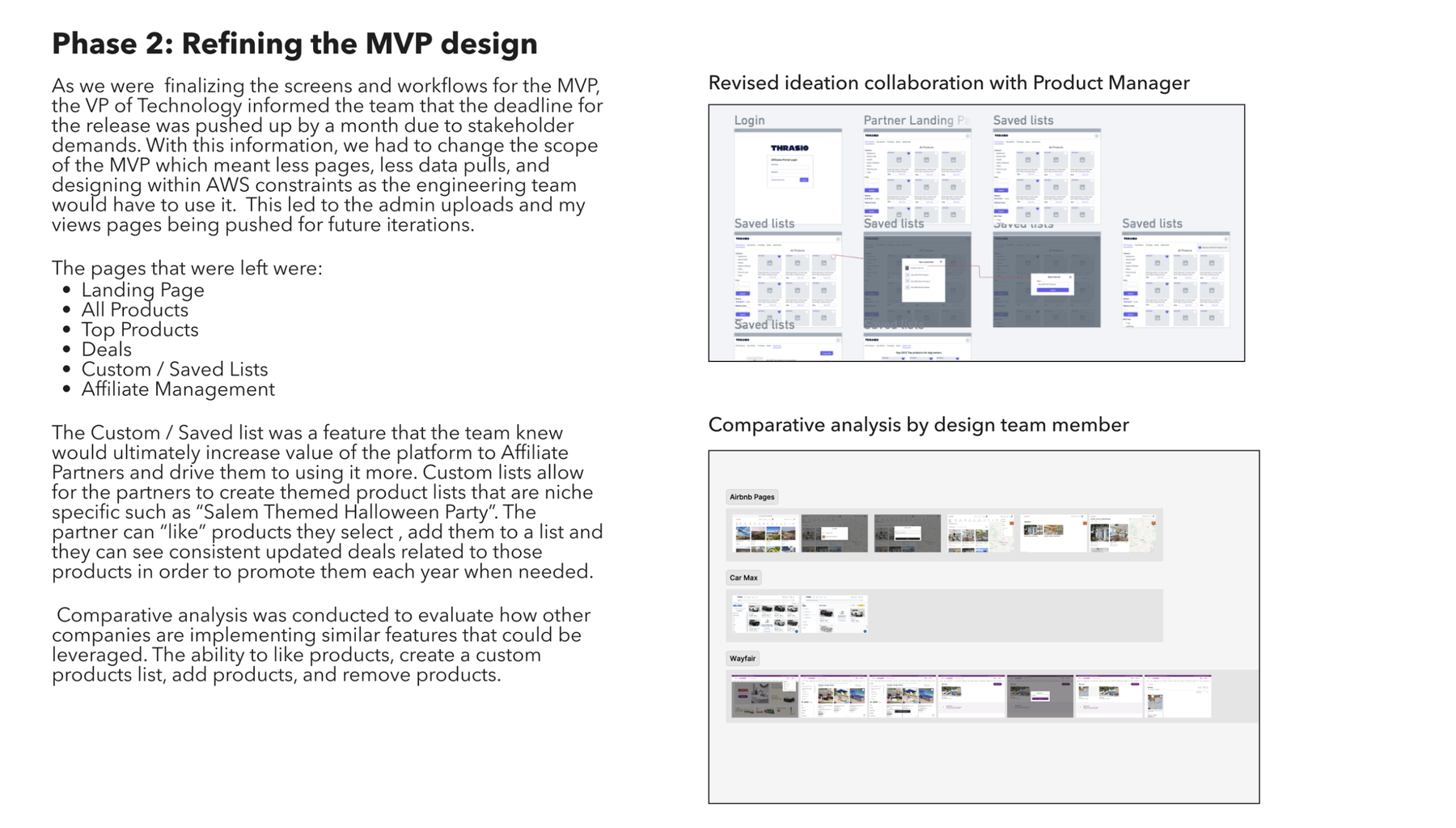 Phase 2: Refining the MVP design — revised ideation with the Product Manager and comparative analysis by a design team member