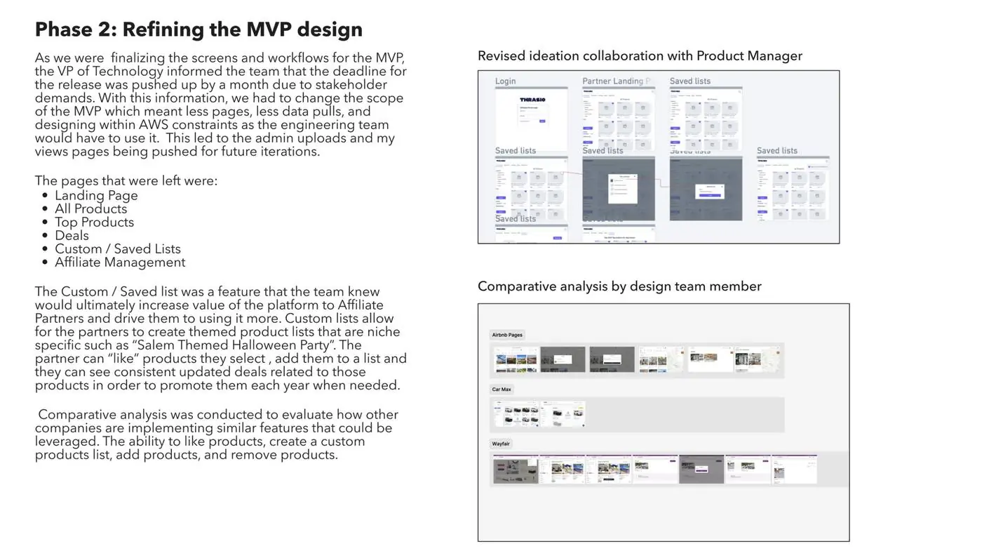 Phase 2: Refining the MVP design — revised ideation with the Product Manager and comparative analysis by a design team member