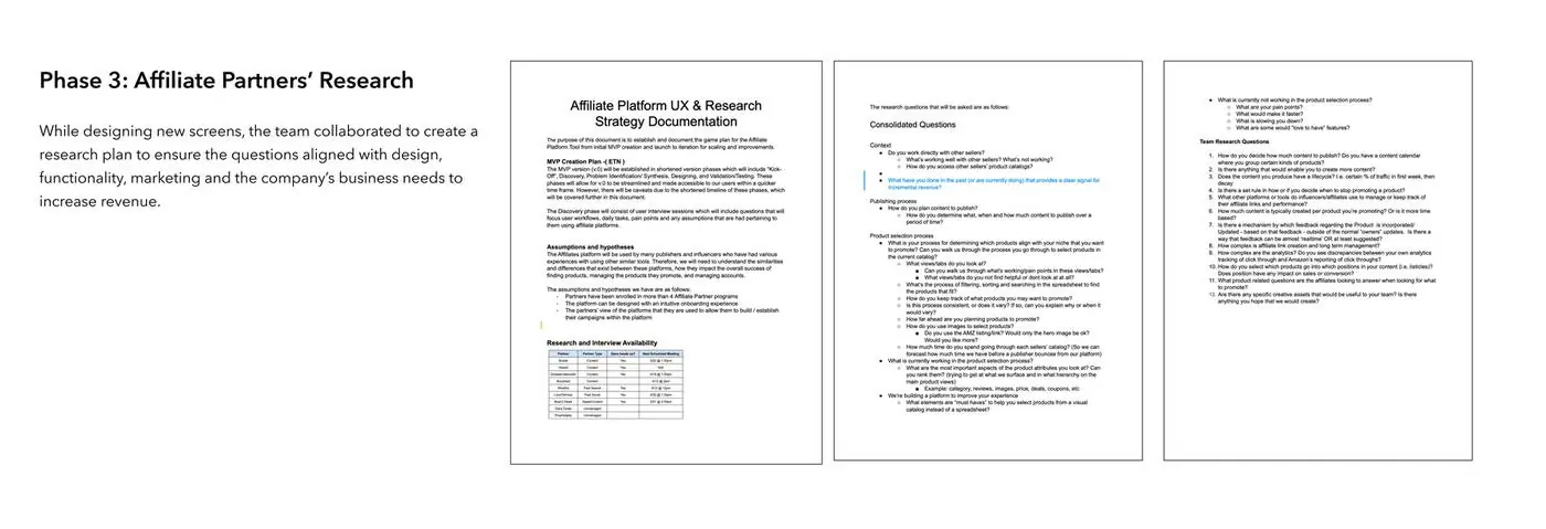 Phase 3: Affiliate Partners' research planning and synthesis — UX and research strategy documentation and interview questions