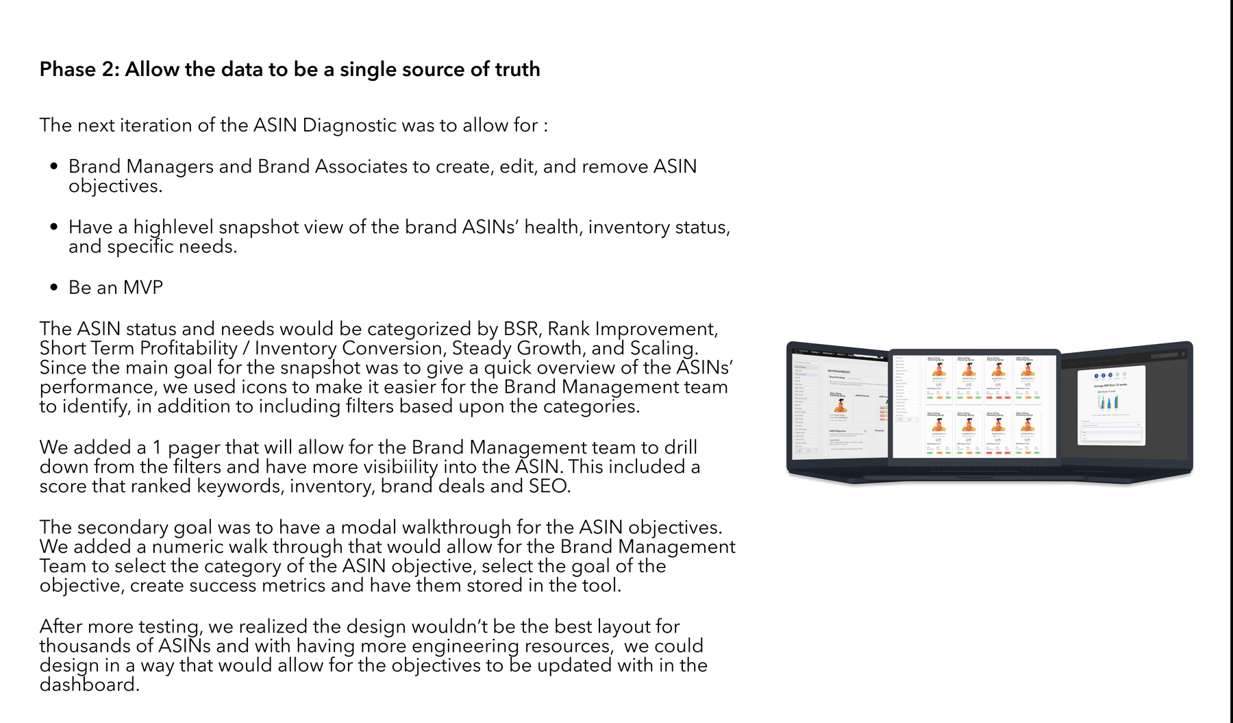 Phase 2: Allow the data to be a single source of truth — ASIN status categories and objective walkthrough
