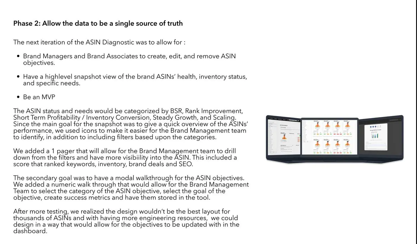 Phase 2: Allow the data to be a single source of truth — ASIN status categories and objective walkthrough