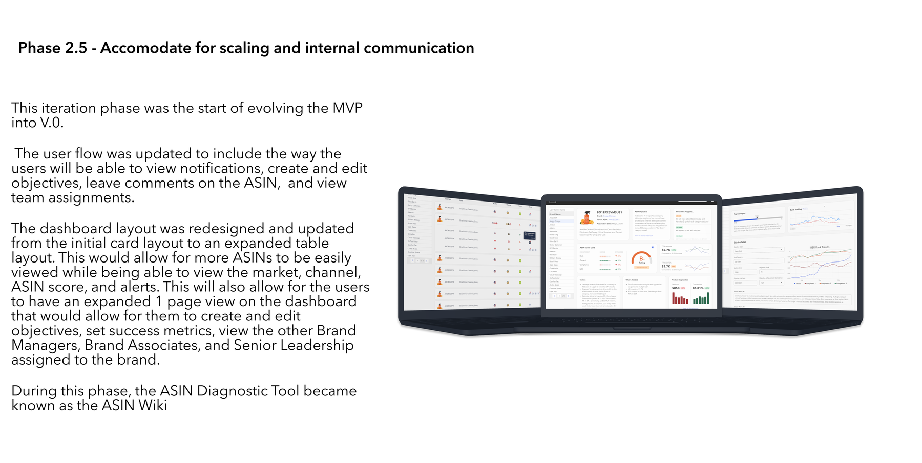 Phase 2.5: Accommodate for scaling and internal communication — redesigned dashboard table layout