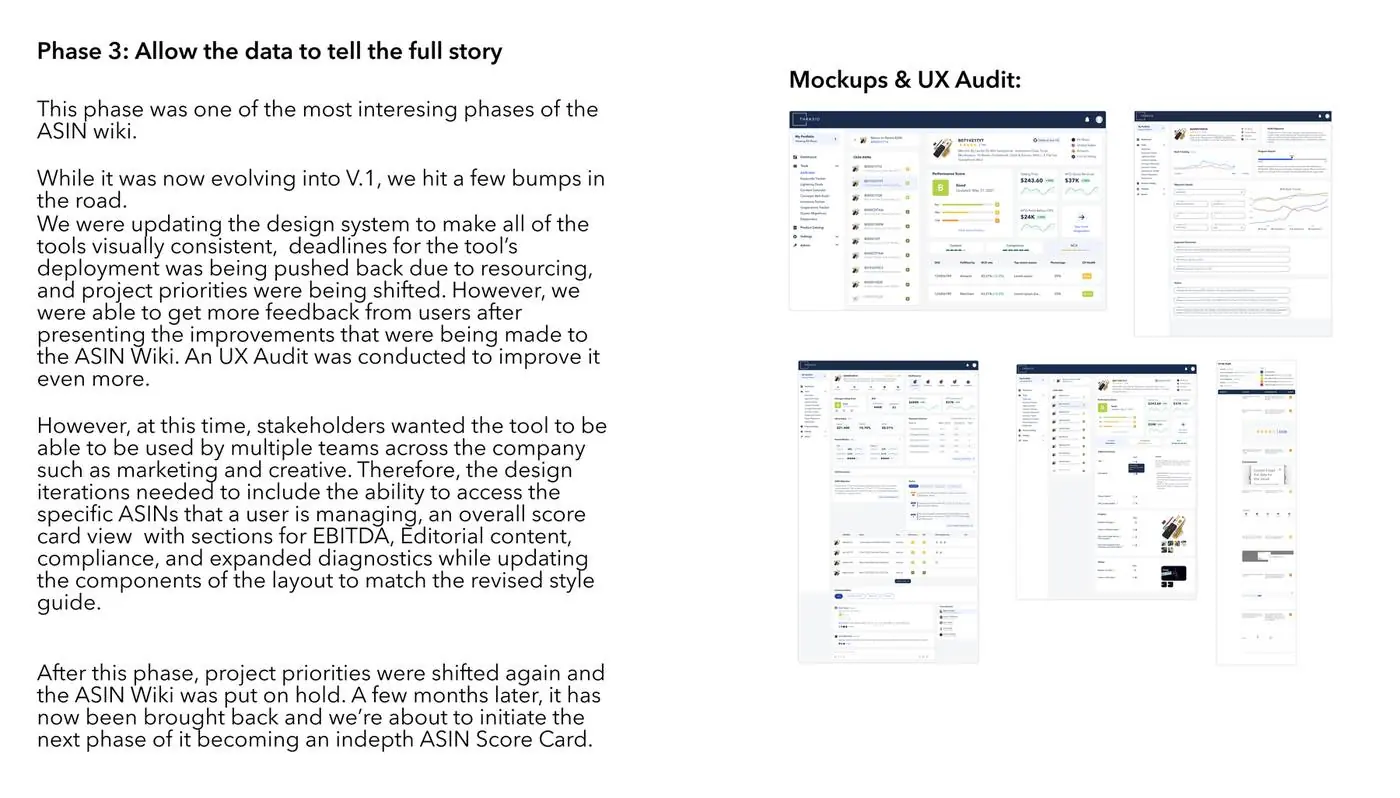Phase 3: Allow the data to tell the full story — mockups and UX audit of the evolving ASIN Wiki