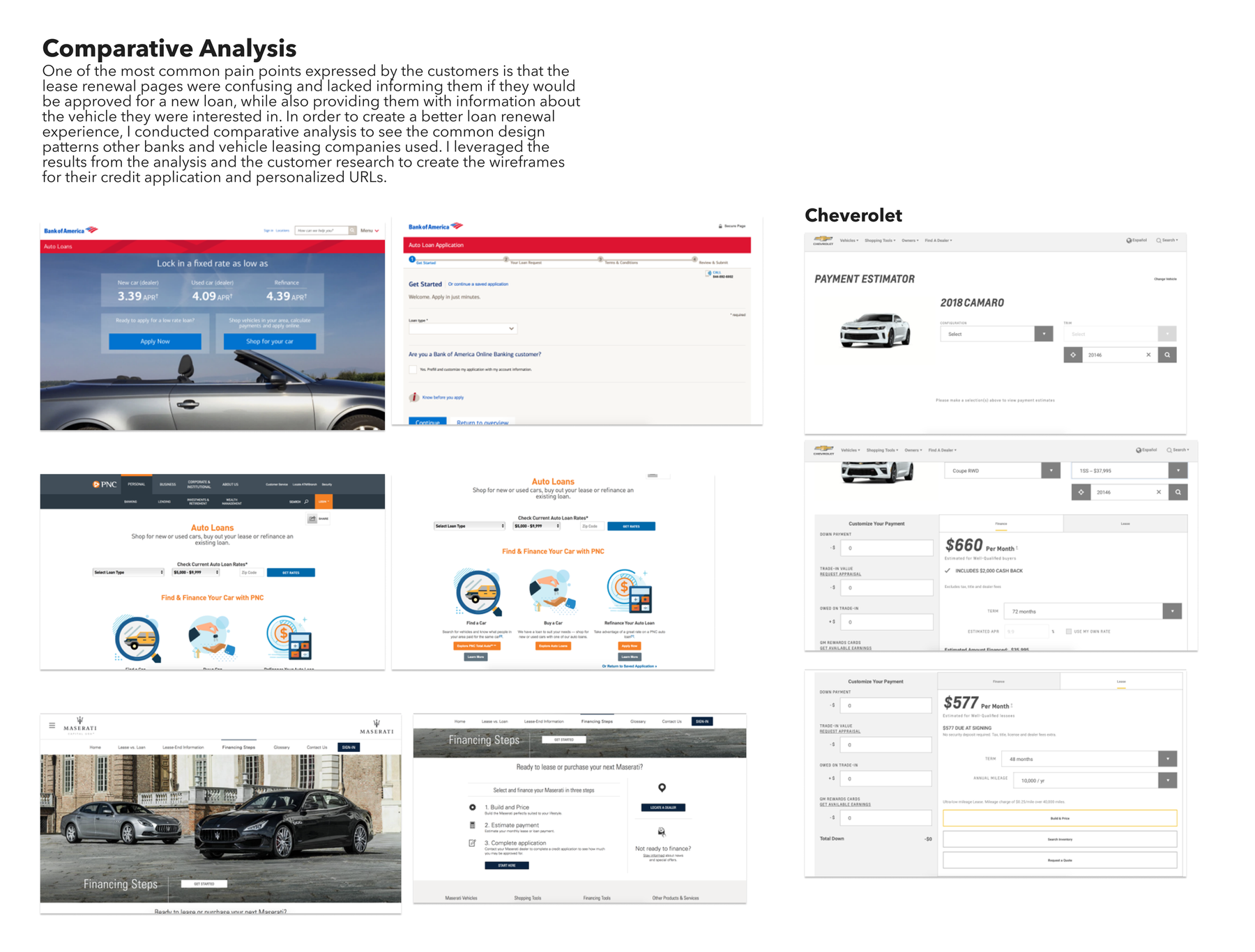 Comparative analysis of Bank of America, PNC, Maserati, and Chevrolet loan and lease-renewal experiences